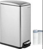 SONGMICS mutfak çöp kutusu, 48 litre, dar, çöp kutusu, dar alanlar için pedallı çöp kutusu, yavaş kapanan kapaklı ve iç kovalı mutfak çöp kutusu, paslanmaz çelik, 15 çöp torbası dahil, gümüş - 1