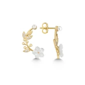 BlackCraft 925 Ayar Gümüş Gold Sedef Çiçek Çivili Kadın Küpe koleksiyon - 1