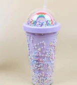 PİPETLİ BARDAK MATARA SEVİMLİ SULUK 450 ml ÇİFT KATMANLI BONCUKLU - 3