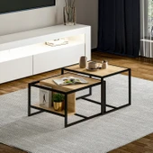 Batı 2’li Modern Orta Sehpa Takımı – Metal Ayaklı, Alt Raflı - 1