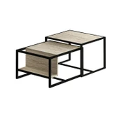 Batı 2’li Modern Orta Sehpa Takımı – Metal Ayaklı, Alt Raflı - 4