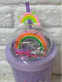 PİPETLİ BARDAK MATARA SEVİMLİ SULUK 450 ml ÇİFT KATMANLI KALPLİ PULLU - 2