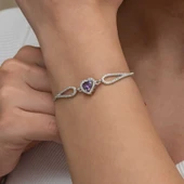 BlackCraft Gümüş Mor Zirkon Taşlı Kalp Bileklik (BC-0E68F9) thumbnail 5