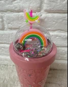 PİPETLİ BARDAK MATARA SEVİMLİ SULUK 450 ml ÇİFT KATMANLI KALPLİ PULLU - 3