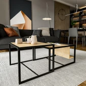 Batı 2’li Modern Orta Sehpa Takımı – Metal Ayaklı, Alt Raflı - 3