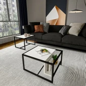 Batı 2’li Modern Orta Sehpa Takımı – Metal Ayaklı, Alt Raflı - 2