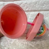 PİPETLİ BARDAK MATARA SEVİMLİ SULUK 450 ml ÇİFT KATMANLI KALPLİ PULLU - 4