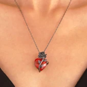 Heartrose Gül ve Kalp Kolye Koyu Gotik Zincir 26 Tasarım Kadın Kolye - 1