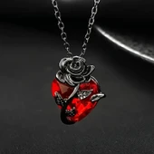 Heartrose Gül ve Kalp Kolye Koyu Gotik Zincir 26 Tasarım Kadın Kolye - 5