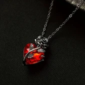 Heartrose Gül ve Kalp Kolye Koyu Gotik Zincir 26 Tasarım Kadın Kolye - 7