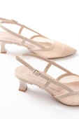 K-607 Bej Günlük Fileli Arkası Açık 7 cm Topuklu Bayan Ayakkabı thumbnail 1