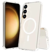 Samsung Galaxy S25 FE Kılıf Kablosuz Şarj Özellikli Şeffaf Sert PC Embos Kapak thumbnail 2