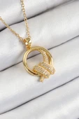 316L Çelik Zirkon Taşlı Düğüm Model Gold Renk Kadın Kolye - TJ-BKO10349 thumbnail 1