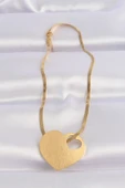 316L Çelik İtalyan Zincir Altın Renk Düz Plaka Kalp Kolye - TJ-BKO8637 thumbnail 2