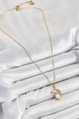 316L Çelik İnci Detaylı Hilal Tavşan Model Gold Renk Kadın Kolye - TJ-BKO10347 thumbnail 2
