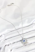 316L Çelik Zirkon Taşlı Nazar Model Gümüş Renk Kadın Kolye - TJ-BKO10543 - 2