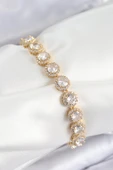Pirinç Zirkon Taşlı Daire Baget Model Gold Renk VIP Seri Kadın Bileklik - TJ-BB7514 thumbnail 1