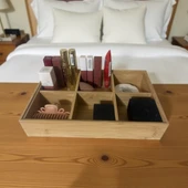 Bambu kozmetik makyaj düzenleme kutusu - çok amaçlı organizer düzenleyici thumbnail 1