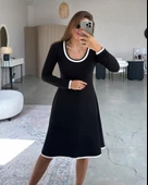 Lucky Life Kadın Uzun Kollu Yuvarlak Yaka Midi Viskon Iki Iplik Elbise thumbnail 1