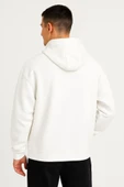 Lucky Life Erkek Ovarsize Kapüşonlu Swetshirt Kanguru Çepli Cıtcıtlı 3 Iplik Şardonlu Hoodie - Beyaz - 3