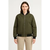 Içi Astarlı Fermuarlı Lucky Life Bomber Mont Ceket - Haki - 3
