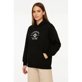 Lucky Life Üç İplik Kapşonlu ön Ve Arka Baskılı SweatShirt Hoodie- Siyah - 2