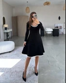 Lucky Life Kadın Uzun Kollu Yuvarlak Yaka Midi Viskon Iki Iplik Elbise thumbnail 4