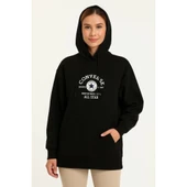 Lucky Life Üç İplik Kapşonlu ön Ve Arka Baskılı SweatShirt Hoodie- Siyah - 4