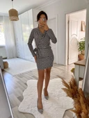 Lucky Life Kadın Uzun Kollu Kruvaze Yaka Bağlamalı Kemer Dalgıç Mini Boy Elbise thumbnail 12