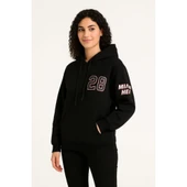 Lucky Life Üç İplik Kapüşonlu Ön Ve Arka Baskılı SweatShirt Hoodie - Siyah - 4