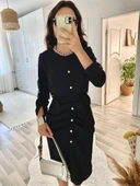 Lucky Life Kadın Uzun Kollu önden Düğmeli Beli Kuşaklı Aerobin Midi Elbise thumbnail 7