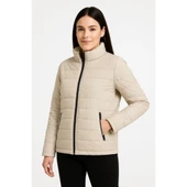 Lucky Life Bomber Mont Ceket – Su İtici Kumaş, Kapitone Astarlı, Fermuarlı, Kışlık - Bej - 4