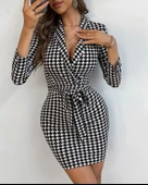 Lucky Life Kadın Uzun Kollu Kruvaze Yaka Bağlamalı Kemer Dalgıç Mini Boy Elbise thumbnail 3