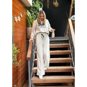 Lucky Life Kadın Uzun Kollu Nope Baskılı Beli Ribanalı Ikili Takım - 12