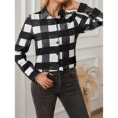 Lucky Life Kadın Uzun Kollu Ekoseli önden Düğmeli Dokuma Uzun Gömlek - 1