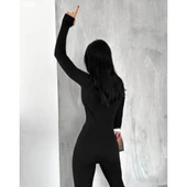 Lucky Life Kadın Uzun Kollu V Yaka Parmak Geçirmeli Detay Kaşkorse Tulum - 4