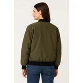 Içi Astarlı Fermuarlı Lucky Life Bomber Mont Ceket - Haki - 4