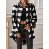 Lucky Life Kadın Uzun Kollu Ekoseli önden Düğmeli Dokuma Uzun Gömlek - 2