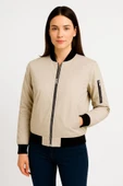 Içi Astarlı Fermuarlı Lucky Life Bomber Mont Ceket - Bej - 3