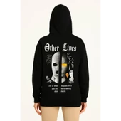 Lucky Life Üç İplik Kapşonlu ön Ve Arka Baskılı SweatShirt Hoodie- Siyah thumbnail 1