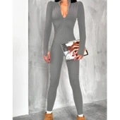 Lucky Life Kadın Uzun Kollu V Yaka Baş Parmak Geçirmeli Detay Kaşkorse Tulum - 3