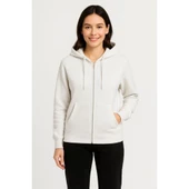 Lucky Life Üç İplik Kapüşonlu Tam Fermuarlı Kanguru Çepli SweatShirt Hoodie - Beyaz - 4