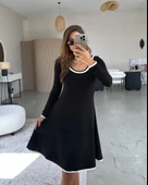 Lucky Life Kadın Uzun Kollu Yuvarlak Yaka Midi Viskon Iki Iplik Elbise thumbnail 3