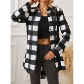 Lucky Life Kadın Uzun Kollu Ekoseli önden Düğmeli Dokuma Uzun Gömlek - 3