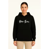 Lucky Life Üç İplik Kapşonlu ön Ve Arka Baskılı SweatShirt Hoodie- Siyah thumbnail 3