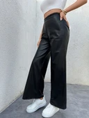 Lucky Life Kadın Yüksek Bel Beli Lastikli Geniş Paçalı Deri Pantolon thumbnail 5