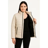 Lucky Life Bomber Mont Ceket – Su İtici Kumaş, Kapitone Astarlı, Fermuarlı, Kışlık - Bej - 2