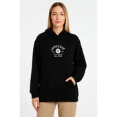 Lucky Life Üç İplik Kapşonlu ön Ve Arka Baskılı SweatShirt Hoodie- Siyah - 1