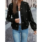 Lucky Life Kadın Uzun Kollu önden Fermuarlı Incili Kısa Modal Ceket - 2