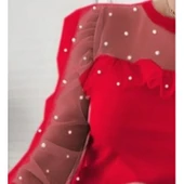 Lucky Life Kadın Uzun Kollu Inci Detaylı Tüllü Viskon Bluz - 1